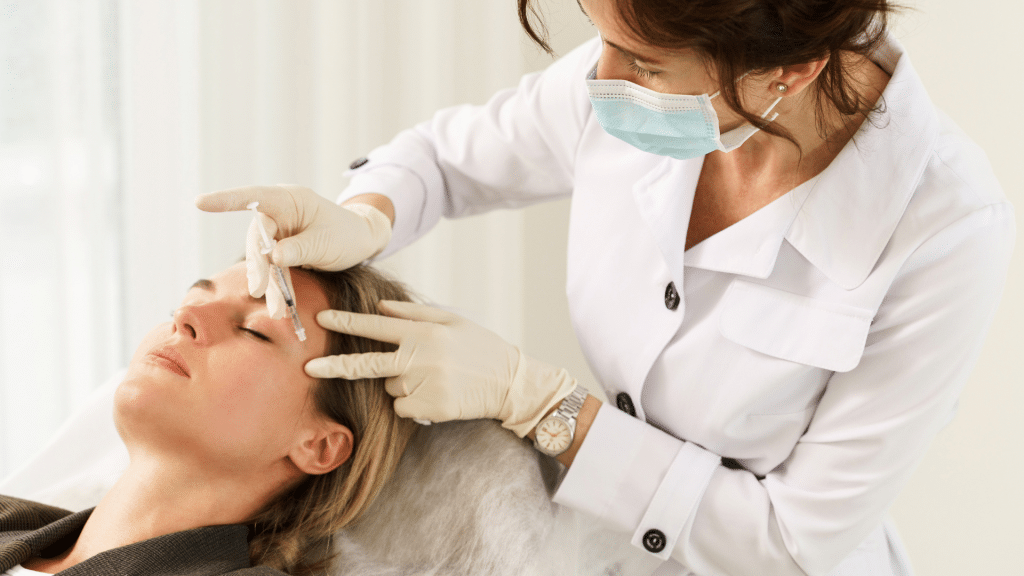 Woman getting facial injections.